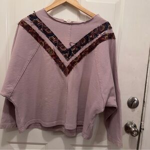 Easel Lavender Top with Embroidered Accents , Boho Oversized Sz Medium